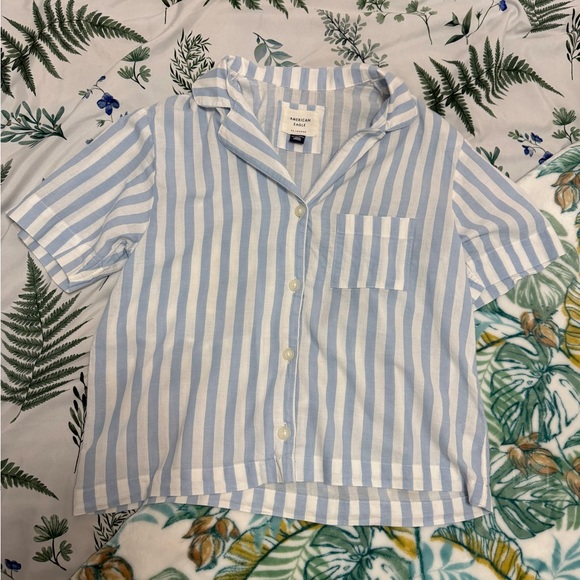 American Eagle Outfitters Light Blue and White Striped Women’s Pajama Set - Picture 2 of 7